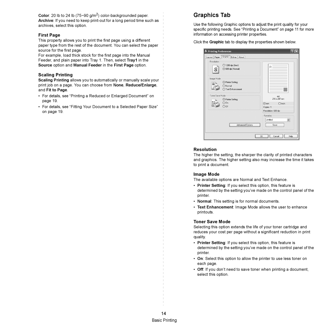 HP SP 3300 manual Graphics Tab 