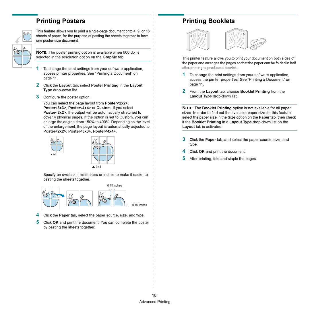 HP SP 3300 manual Printing Posters, Printing Booklets 