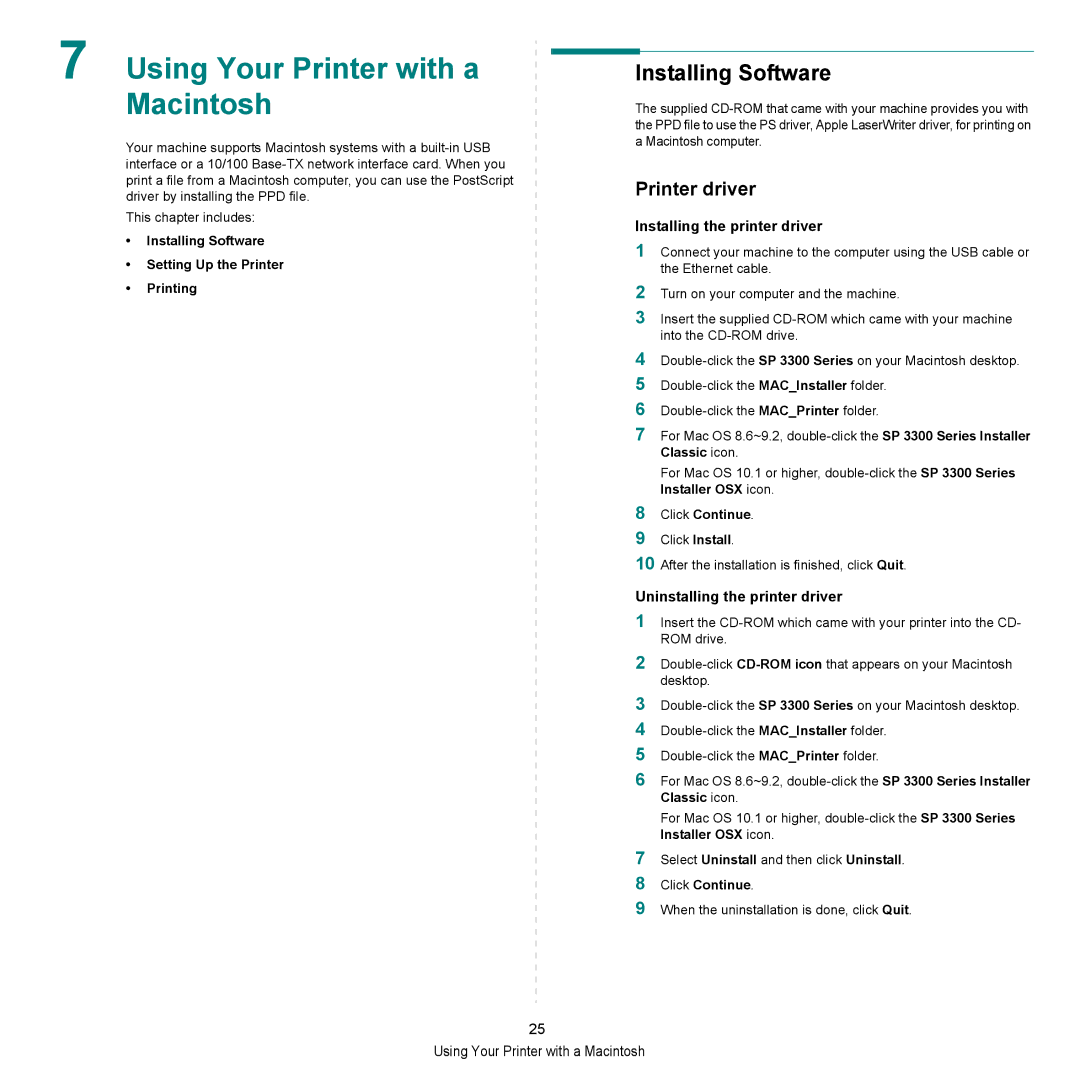 HP SP 3300 manual Using Your Printer with a Macintosh, Installing Software, Printer driver, Installing the printer driver 