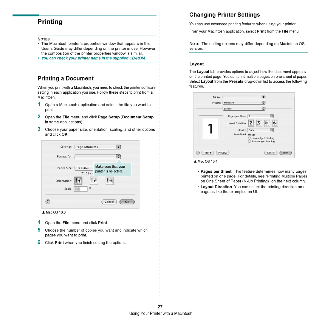 HP SP 3300 manual Printing a Document, Changing Printer Settings, Layout 