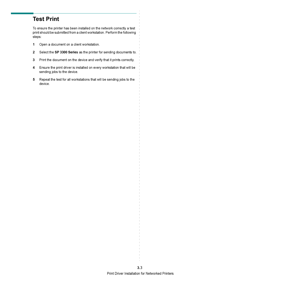 HP SP 3300 manual Test Print 