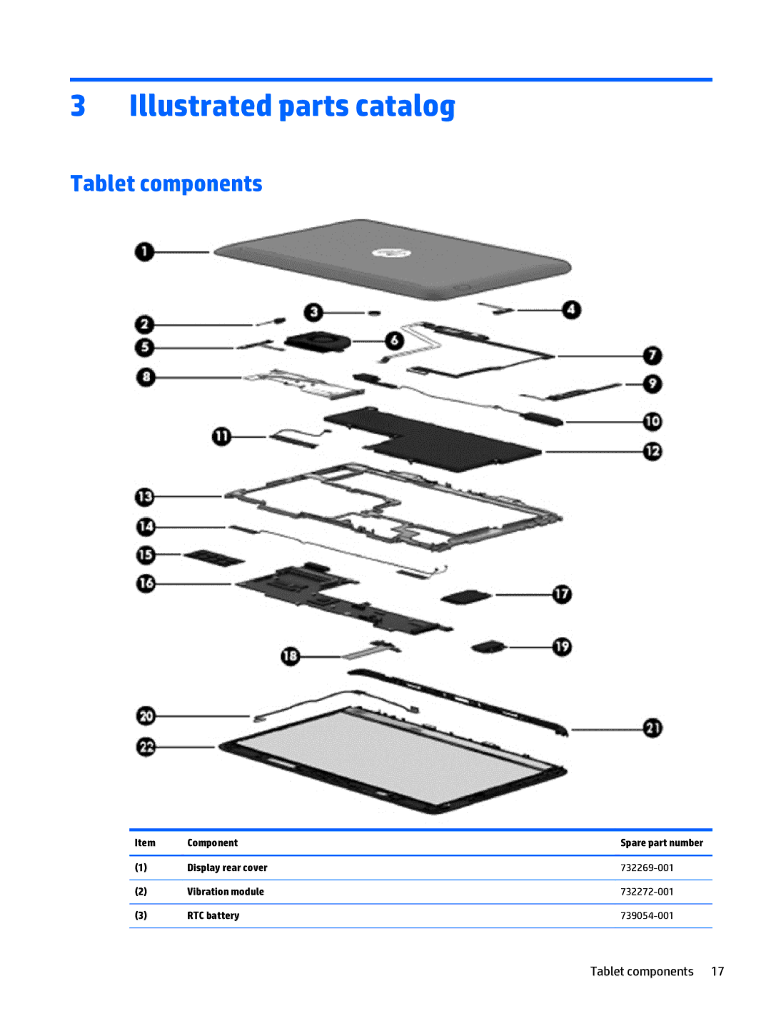 HP Split 13 x2 E0W59UARABA manual Illustrated parts catalog, Tablet components, Component 