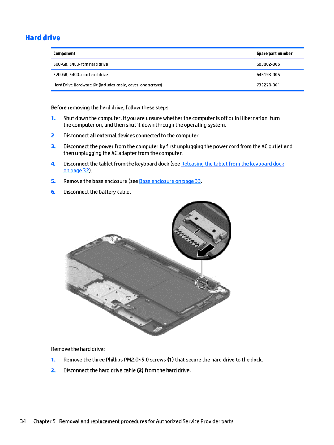 HP Split 13 x2 E0W59UARABA manual Hard drive, Component Spare part number 