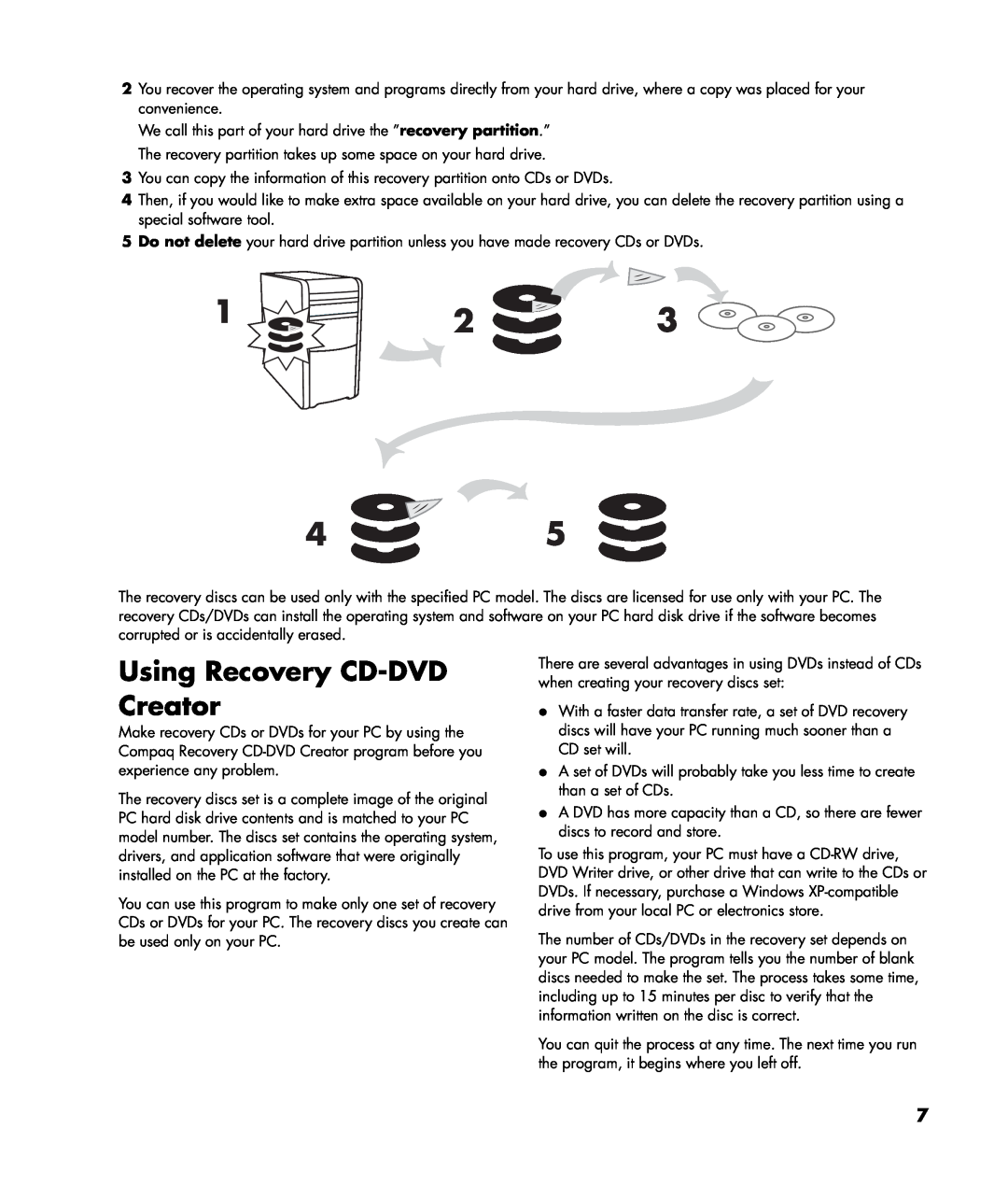 HP SR1300CF (PJ745AV), SR1320CF (PJ747AV) manual Using Recovery CD-DVD Creator 