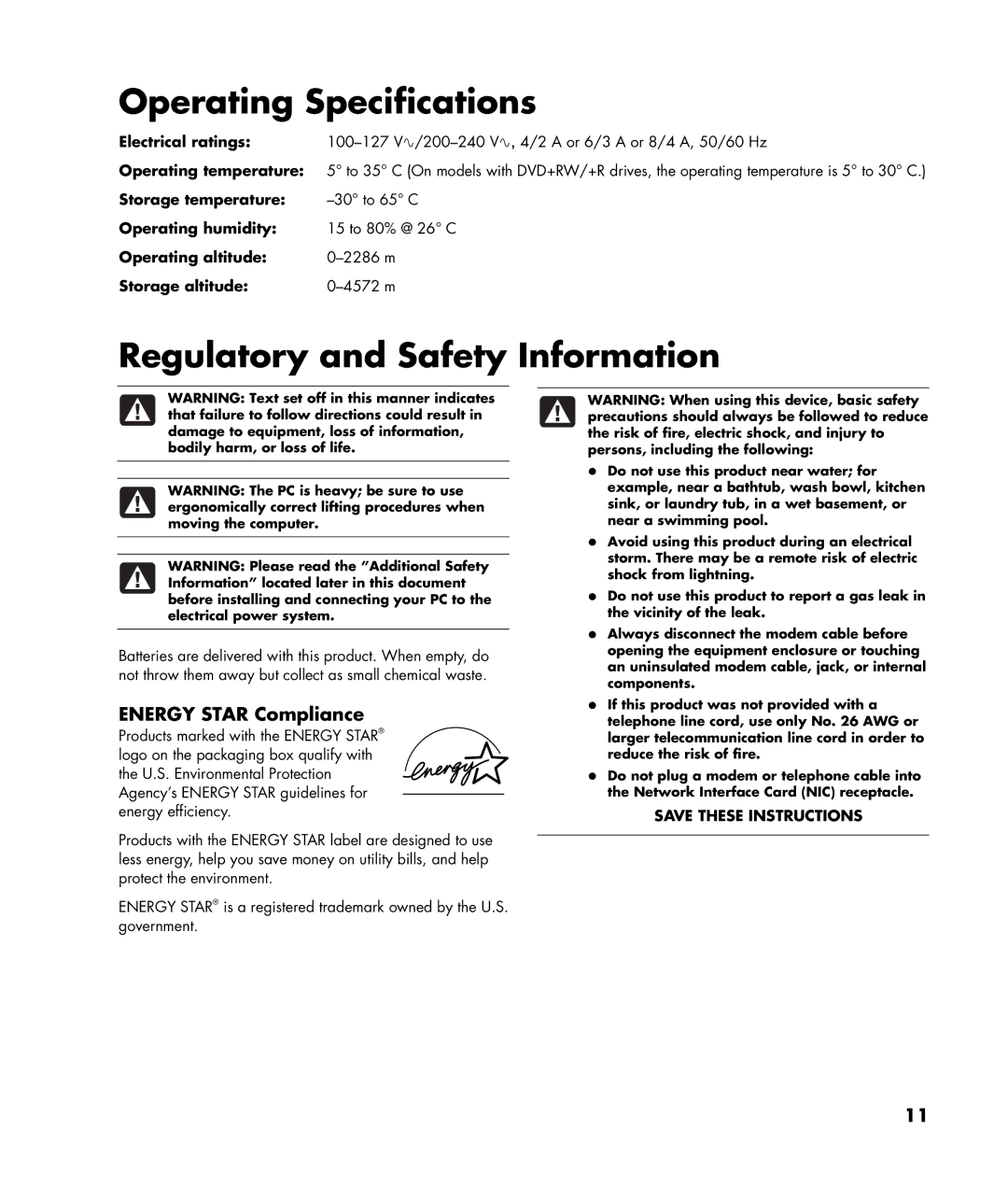 HP SR1307AL, SR1320IL, SR1315IL, SR1365CF (PJ748AV), SR1310IL, SR1308AL manual Energy Star Compliance 