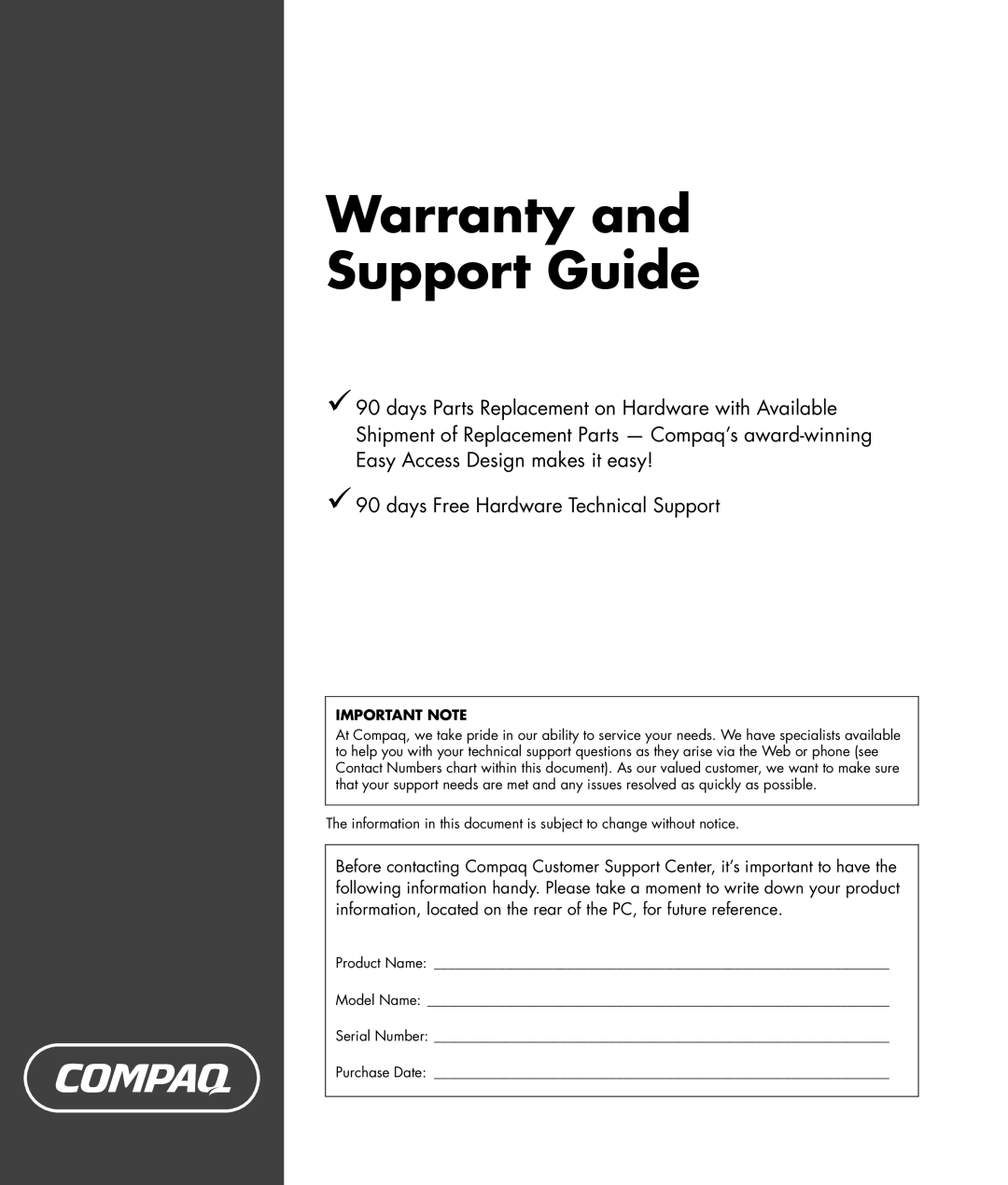 HP SR1305CF (PJ743AV), SR1325CF (PJ746AV) manual Warranty Support Guide 