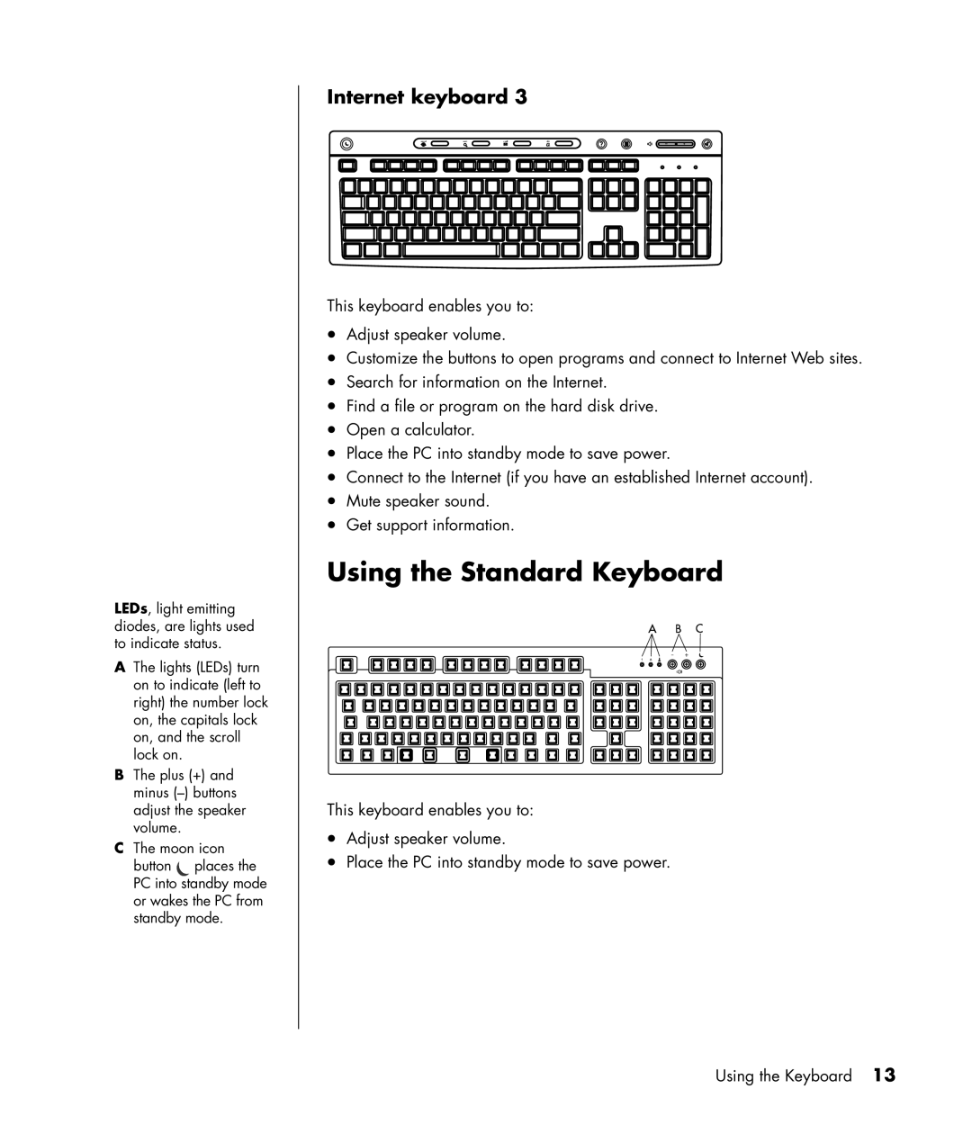 HP SR1365CL, SR1330IL, SR1325CF (PJ746AV), SR1320NX, SR1319RS, SR1320CF (PJ747AV), SR1320AN manual Using the Standard Keyboard 