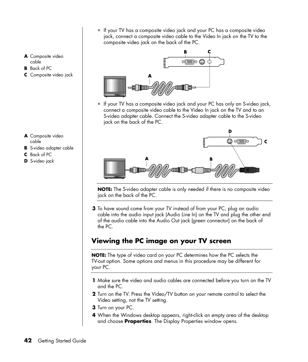 HP SR1278AN, SR1330IL, SR1325CF (PJ746AV), SR1320NX, SR1319RS, SR1320CF (PJ747AV) manual Viewing the PC image on your TV screen 