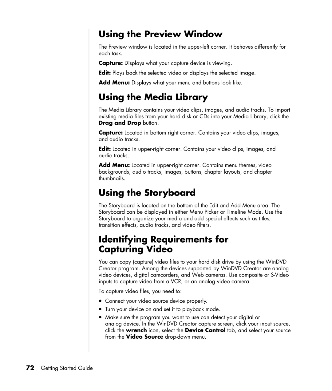 HP SR1334NX, SR1330IL, SR1325CF (PJ746AV), SR1320NX Using the Preview Window, Using the Media Library, Using the Storyboard 