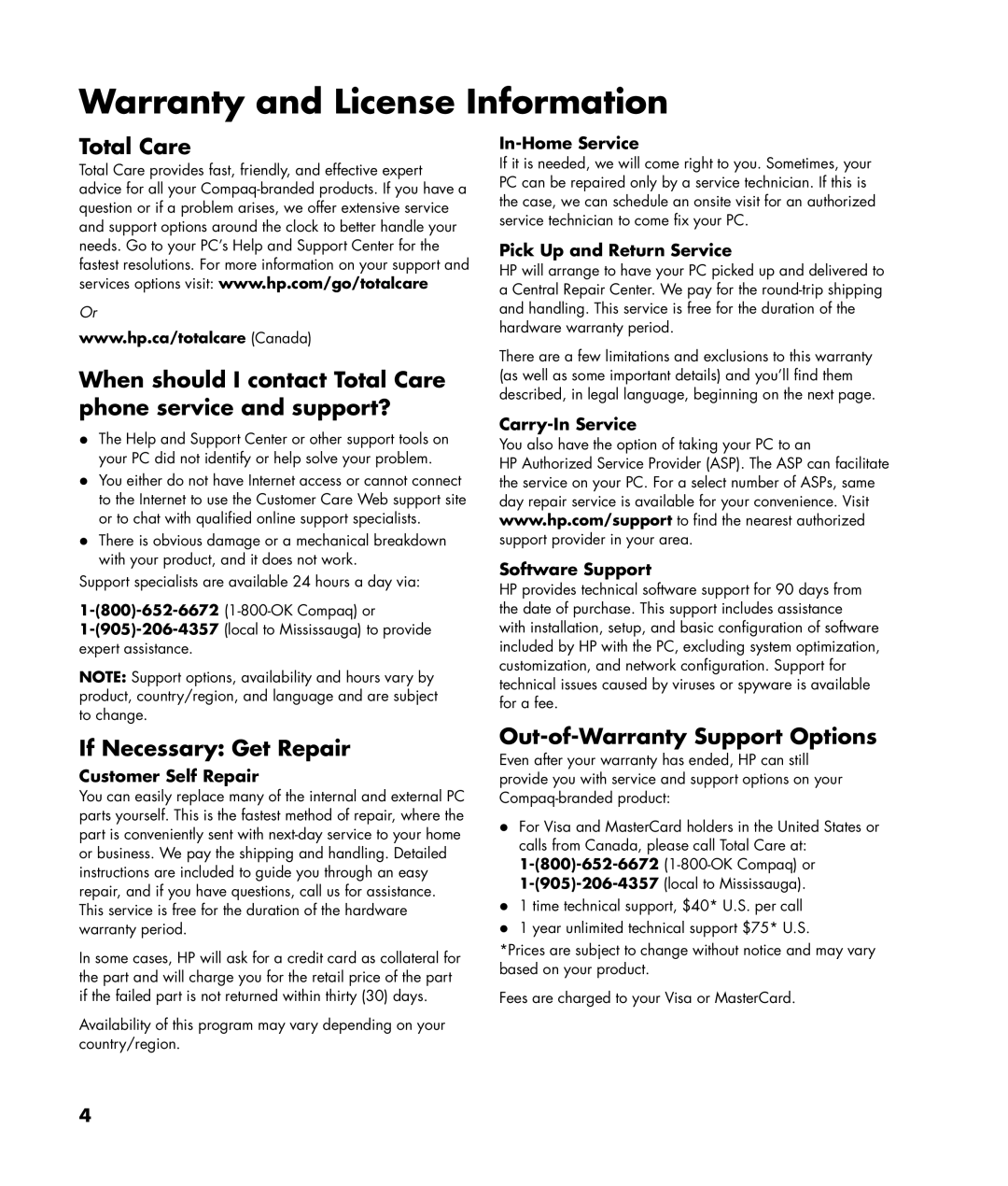 HP SR1420NX, SR1401NX, SR1403WM, SR1411NX, SR1428OM, SR1417CL manual If Necessary Get Repair, Out-of-Warranty Support Options 