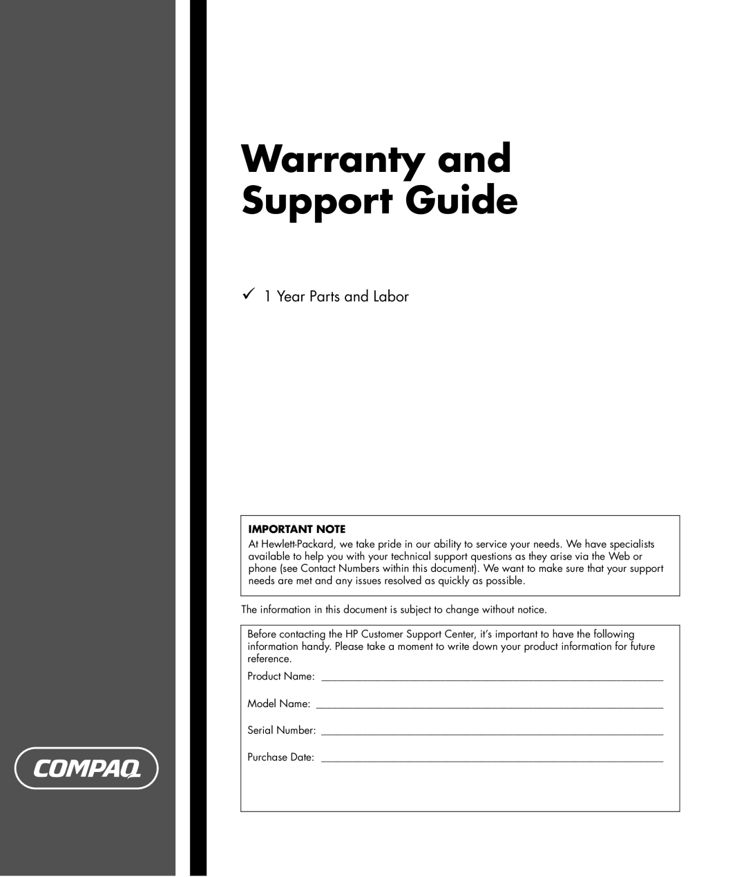 HP SR1460UK, SR1420UK manual Warranty Support Guide 