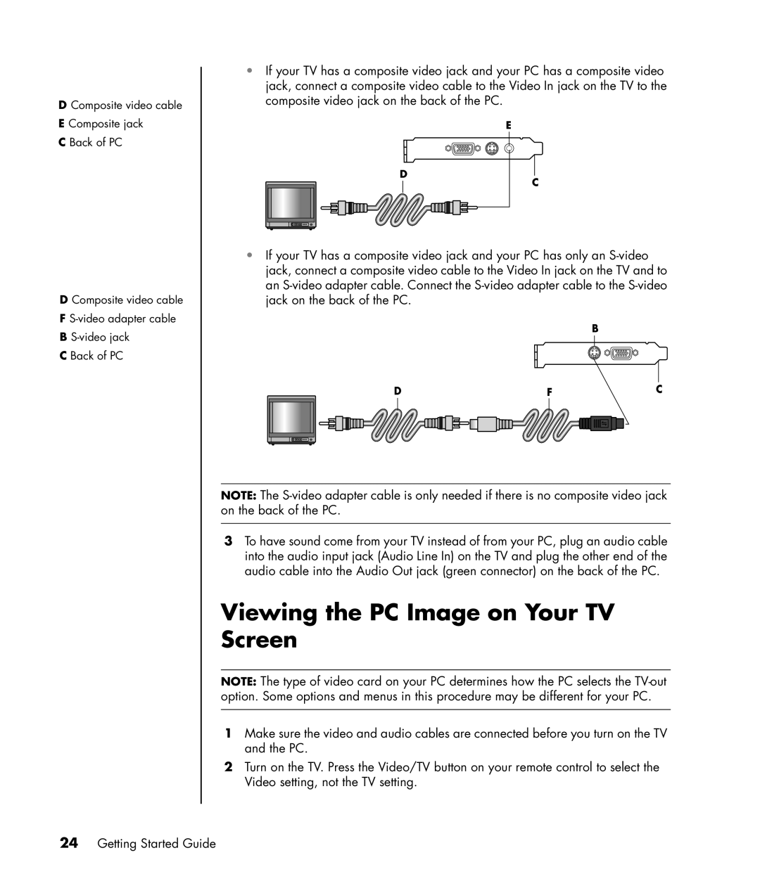 HP SR1522X, SR1520NX, SR1519X, SR1514NX, SR1510NX, SR1511NX, SR1504X, SR1503WM, SR1538X Viewing the PC Image on Your TV Screen 