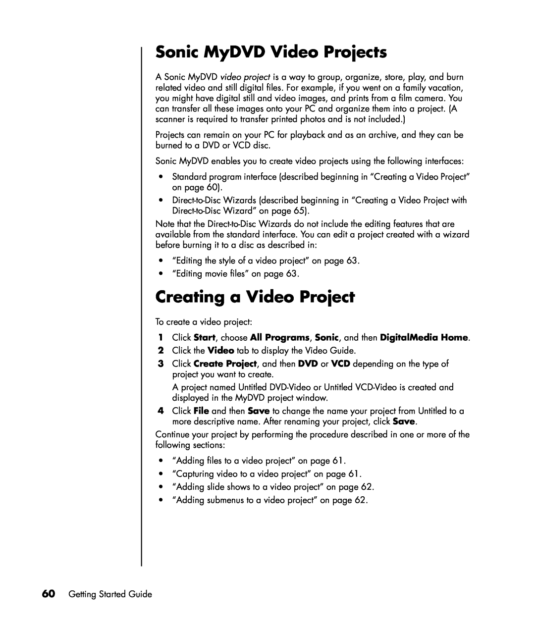 HP SR1538X, SR1520NX, SR1519X, SR1522X, SR1514NX, SR1510NX, SR1511NX manual Sonic MyDVD Video Projects, Creating a Video Project 