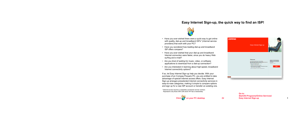 HP SR1630NX, SR1675CL, SR1650NX, SR1625NX, SR1638NX, SR1620NX, SR1617CL Easy Internet Sign-up, the quick way to find an ISP 