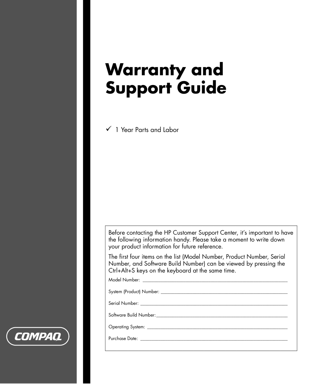 HP SR1780AN manual Warranty Support Guide 