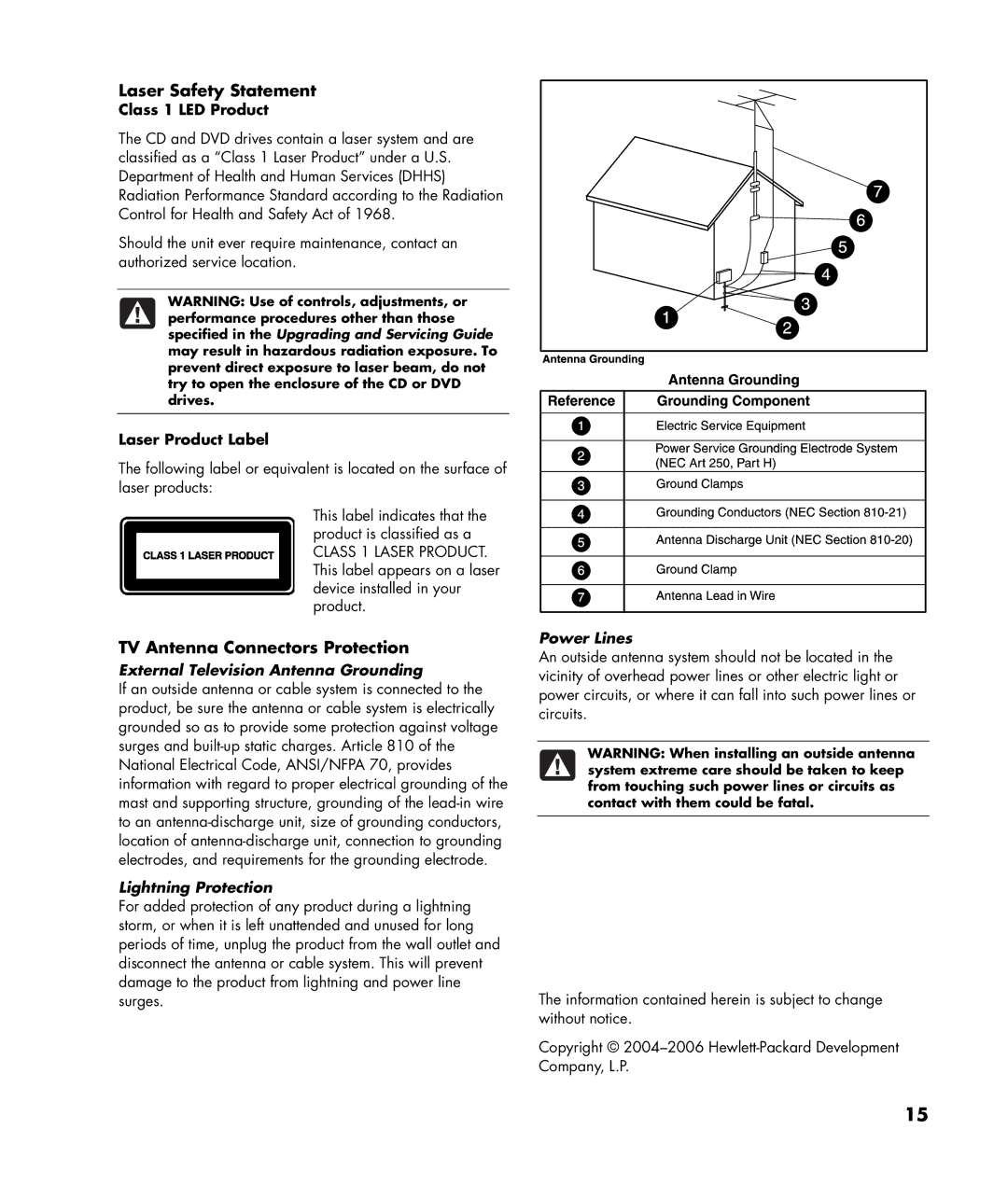 HP SR1780AN manual Class 1 LED Product, Laser Product Label 