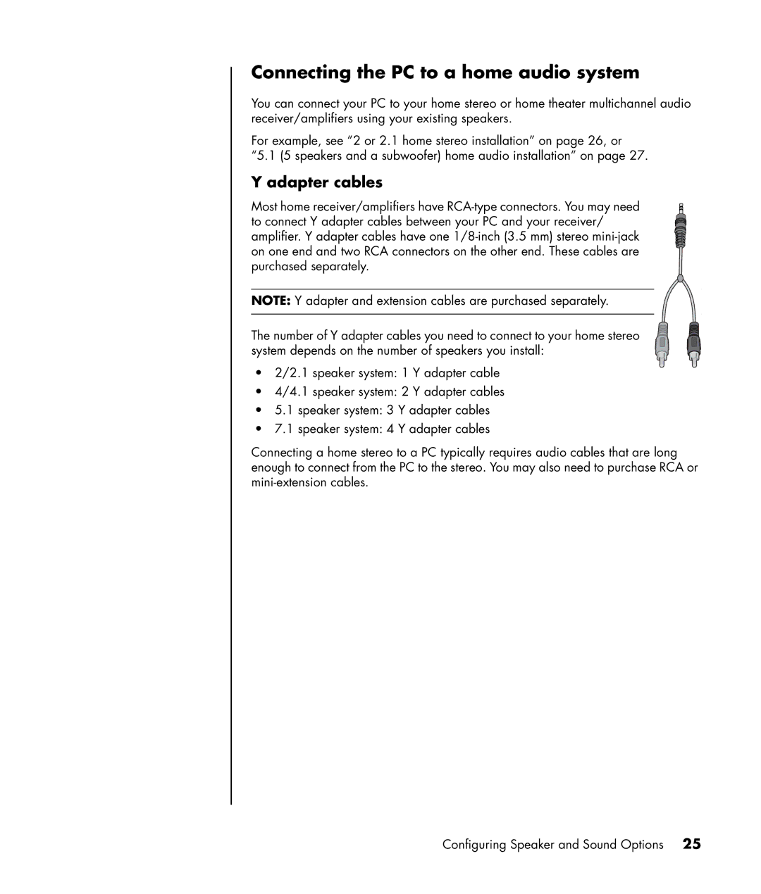 HP SR1802HM, SR1817CL, SR1811NX, SR1810NX, SR1800NX, SR1803WM manual Connecting the PC to a home audio system, Adapter cables 