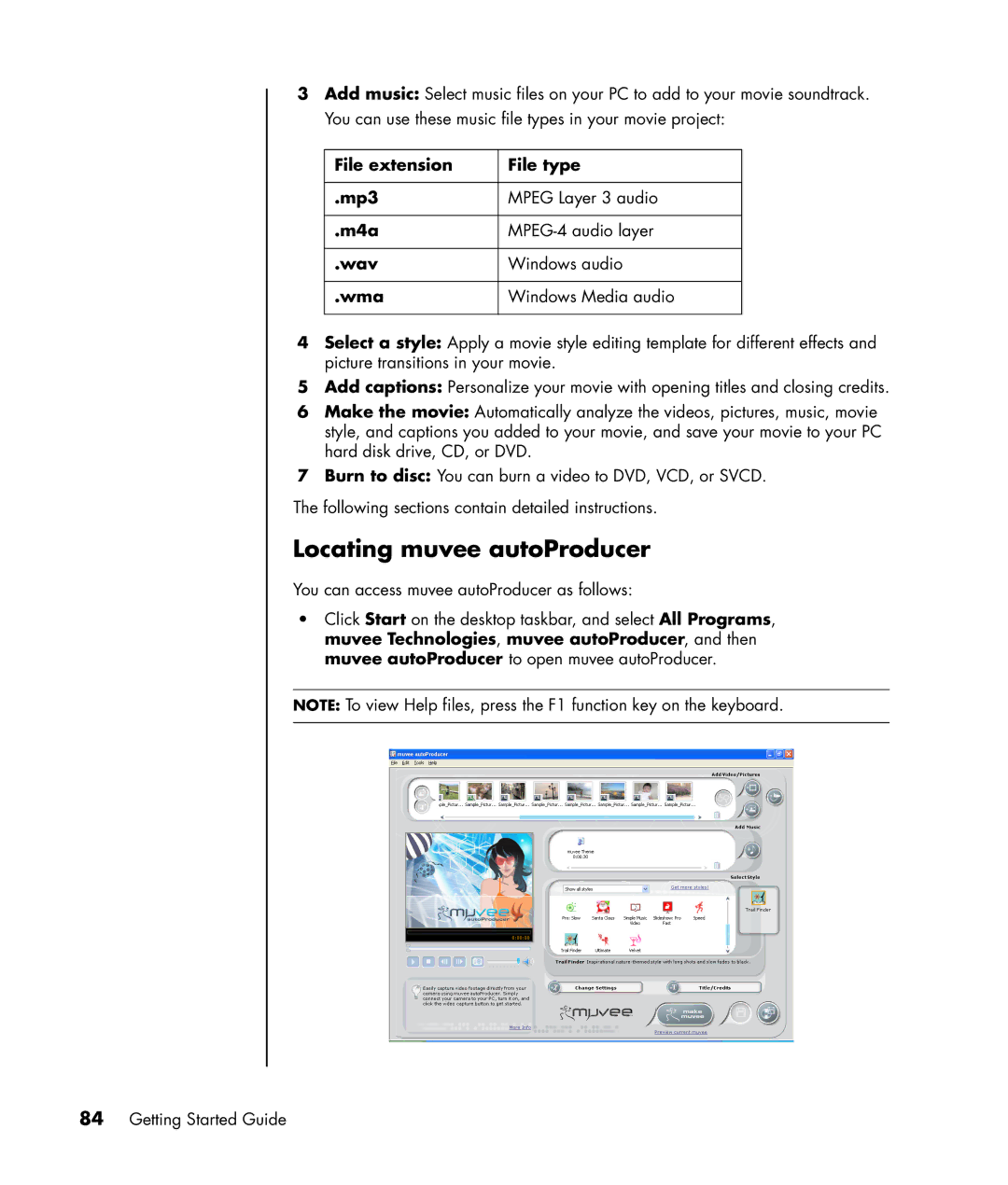 HP SR1810NX, SR1817CL, SR1811NX, SR1802HM, SR1800NX, SR1803WM, SR1820NX, SR1780AN, SR1830NX, SR1834NX Locating muvee autoProducer 