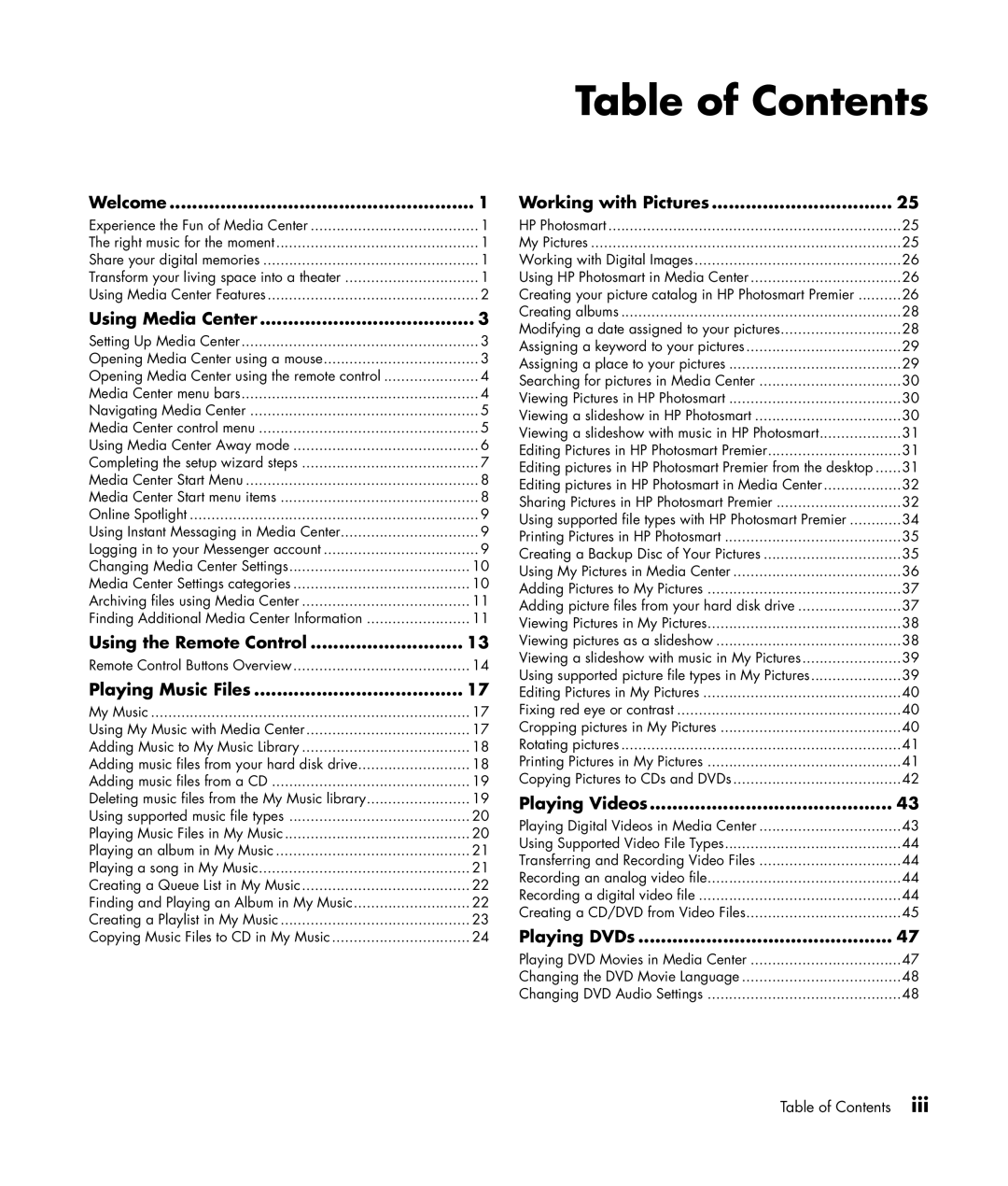 HP SR1838NX, SR1834NX manual Table of Contents 