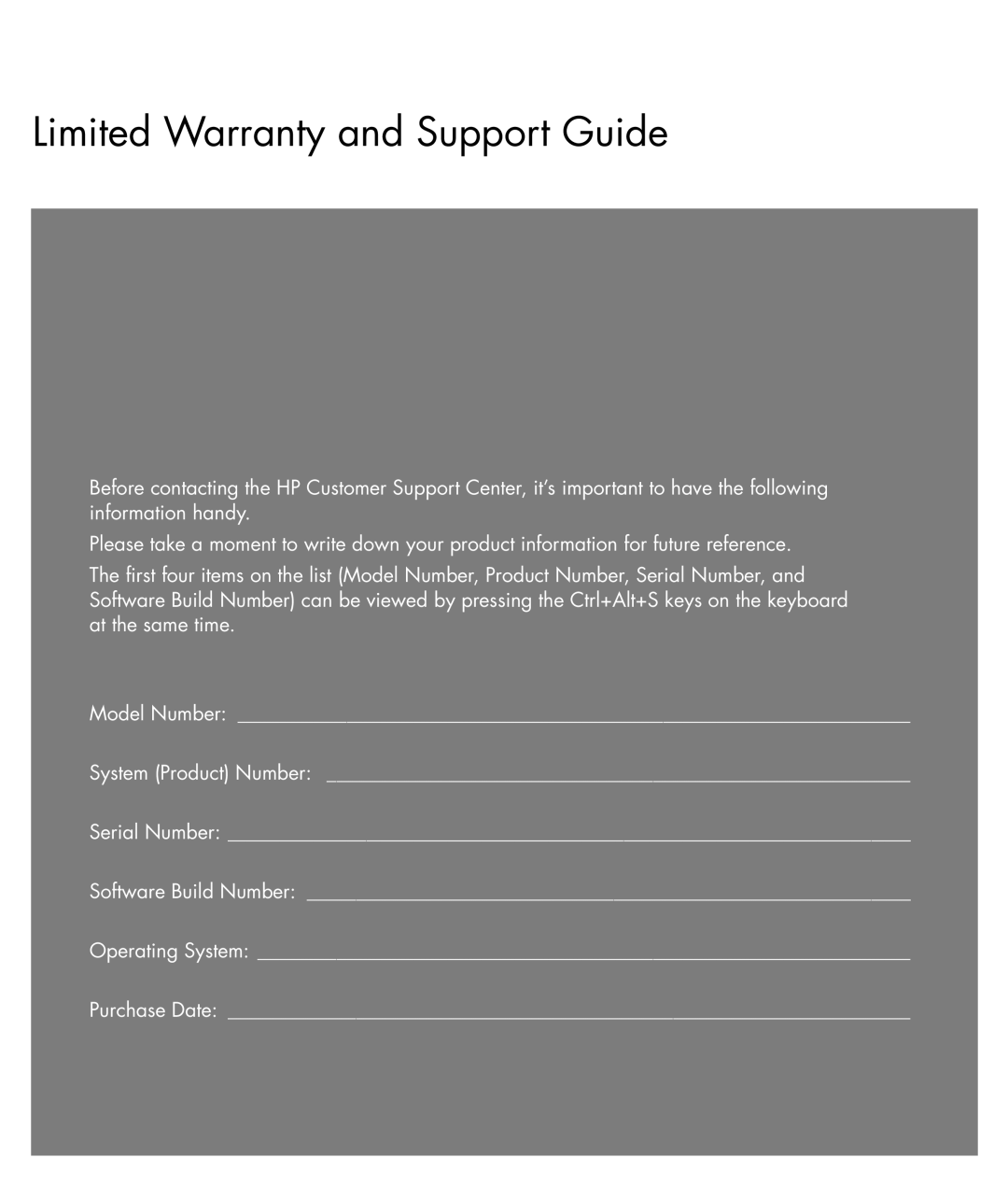 HP SR1901WM, SR1900NX, SR1922X, SR1903WM, SR1911X, SR1907CL, SR1902HM, SR1954NX manual Limited Warranty and Support Guide 