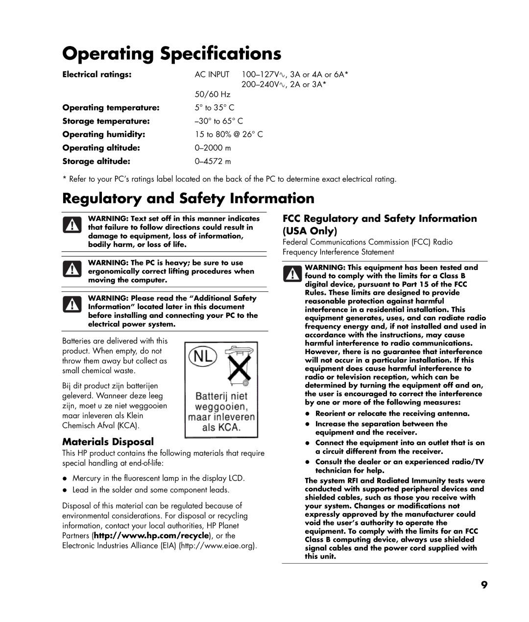 HP SR1917CL, SR1900NX, SR1901WM, SR1922X, SR1903WM, SR1911X, SR1907CL, SR1902HM, SR1954NX manual Regulatory and Safety Information 