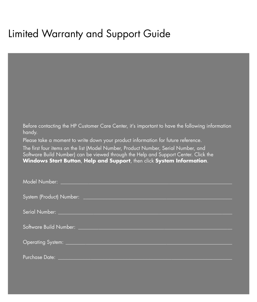 HP SR2109UK, SR2149UK, SR2125UK manual Limited Warranty and Support Guide 