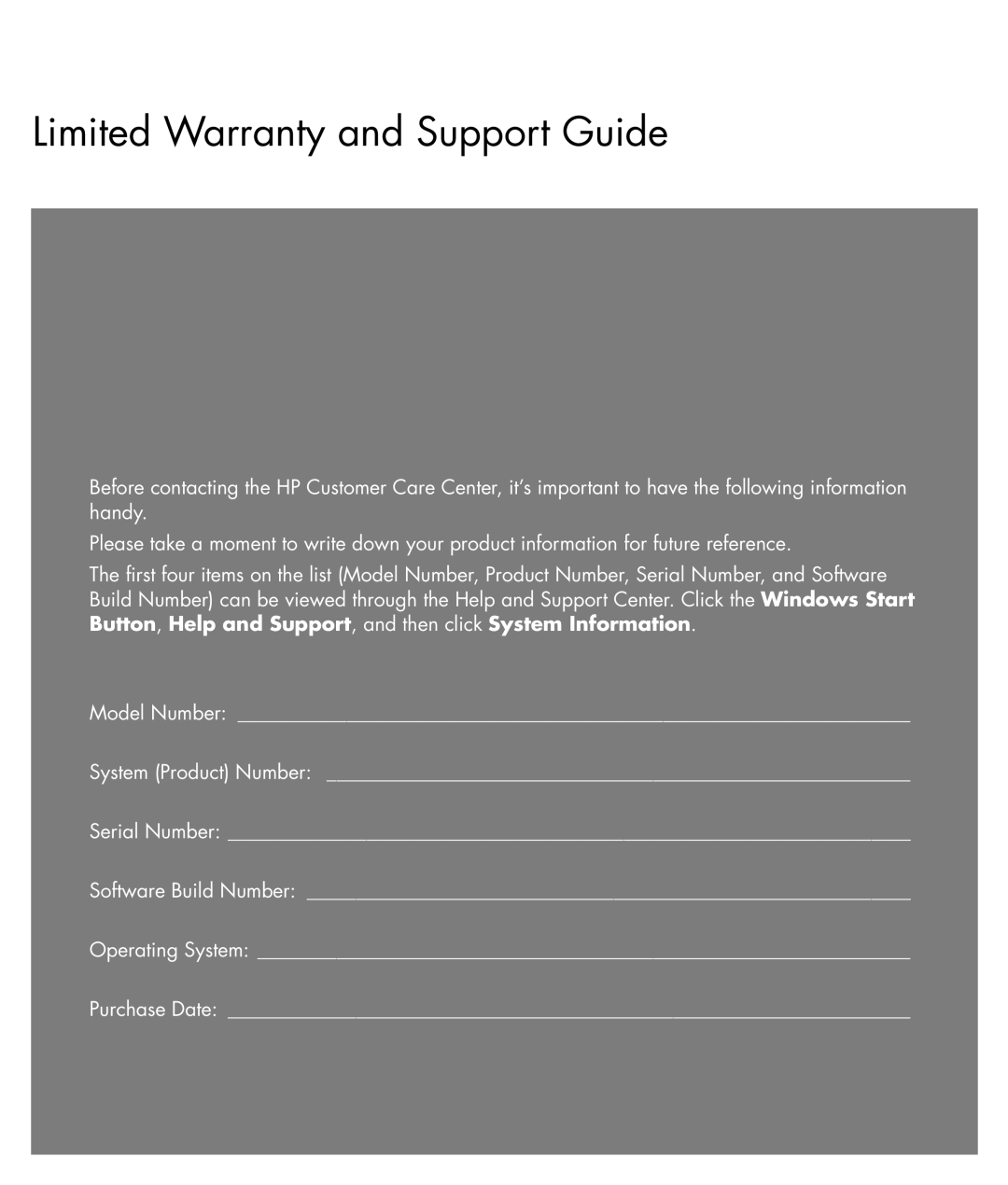 HP SR5016HK, SR5066CF, SR5060CF, SR5092CF, SR5088CF, SR5091CF, SR5080CF, SR5086CF manual Limited Warranty and Support Guide 