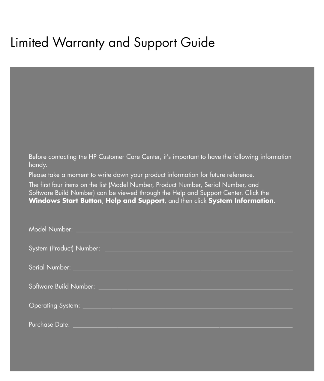 HP SR5214X, SR5223WM, SR5202HM, SR5233WM, SR5237CL, SR5234X, SR5262NX manual Limited Warranty and Support Guide 