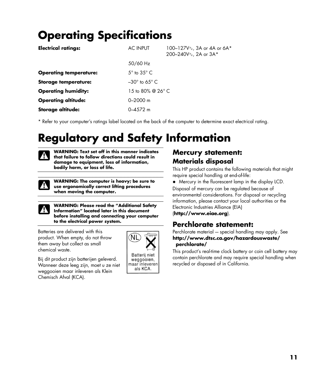 HP SR5237CL, SR5223WM, SR5214X, SR5202HM, SR5233WM, SR5234X, SR5262NX manual Mercury statement, Perchlorate statement 