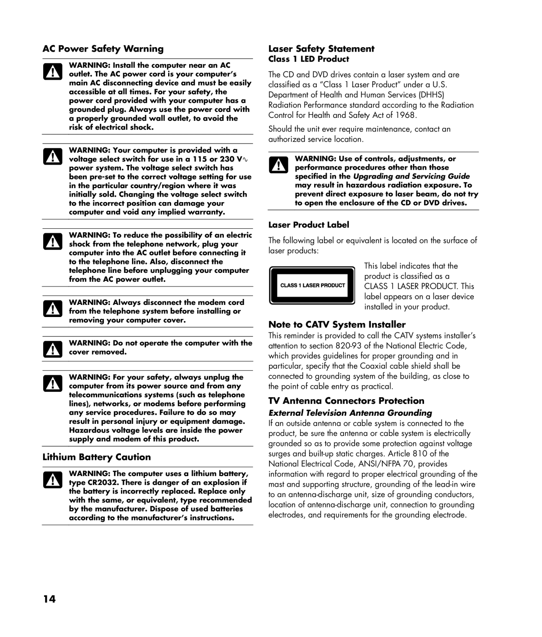 HP SR5223WM, SR5214X, SR5202HM, SR5233WM, SR5237CL, SR5234X, SR5262NX manual Class 1 LED Product, Laser Product Label 