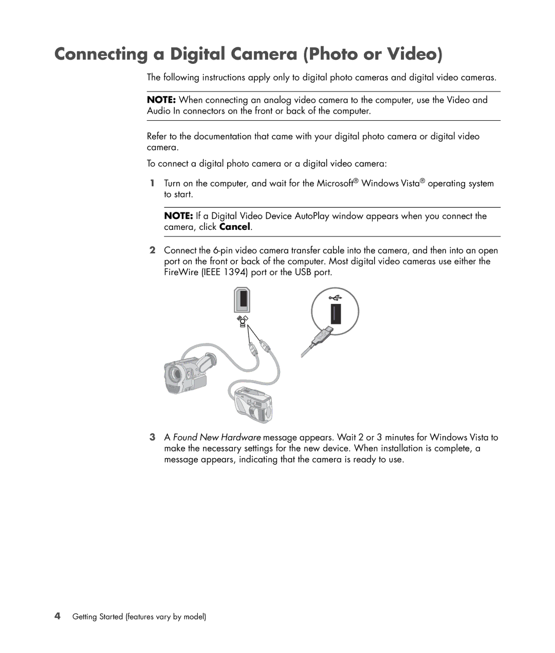 HP SR5351AP, SR5350AP manual Connecting a Digital Camera Photo or Video 