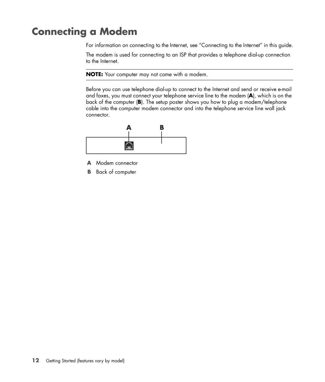 HP SR5351AP, SR5350AP manual Connecting a Modem 