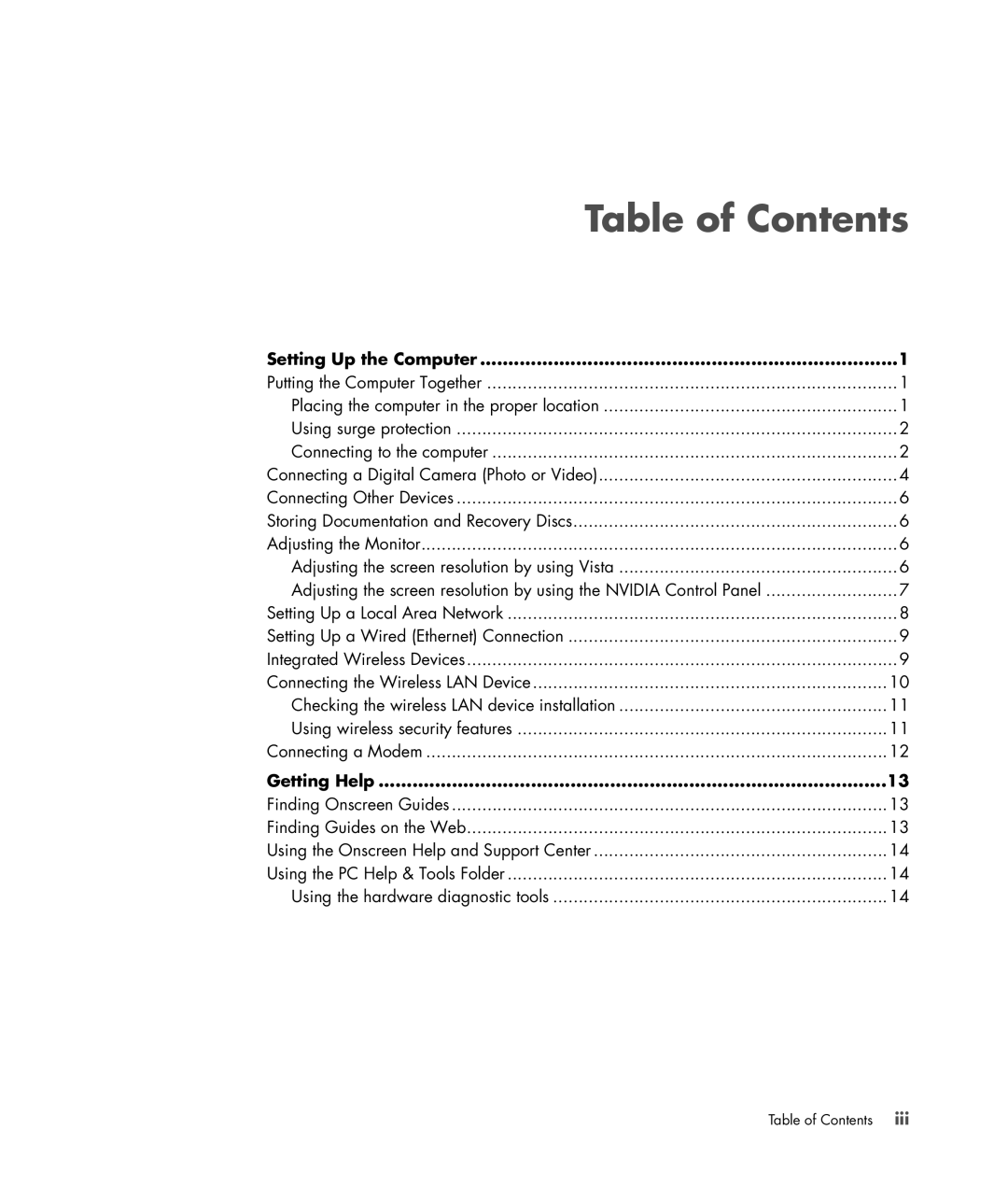 HP SR5350AP, SR5351AP manual Table of Contents 