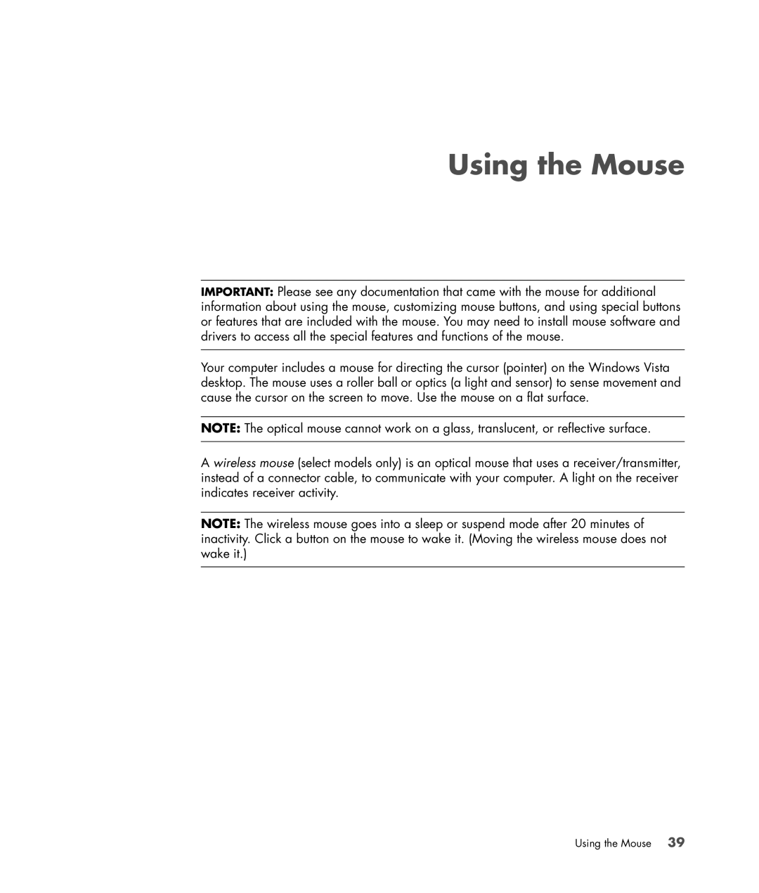 HP SR5350AP, SR5351AP manual Using the Mouse 