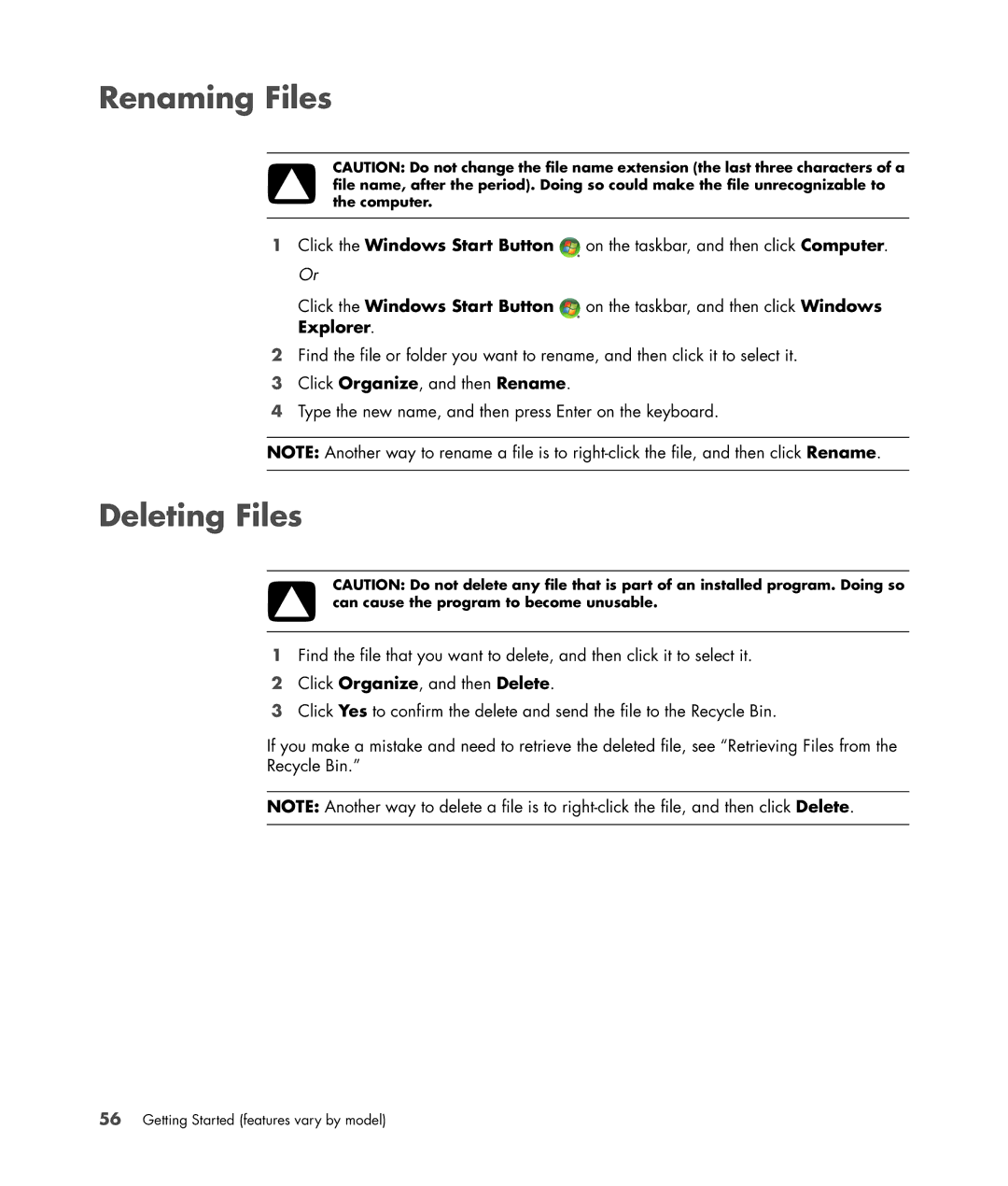 HP SR5351AP, SR5350AP manual Renaming Files, Deleting Files 