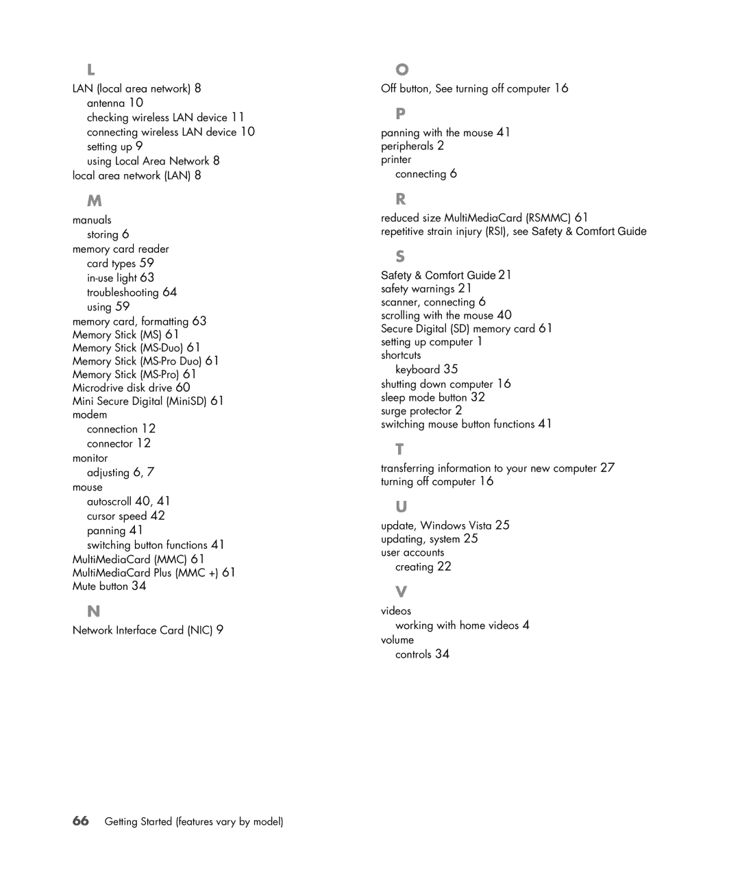 HP SR5351AP, SR5350AP manual Getting Started features vary by model 