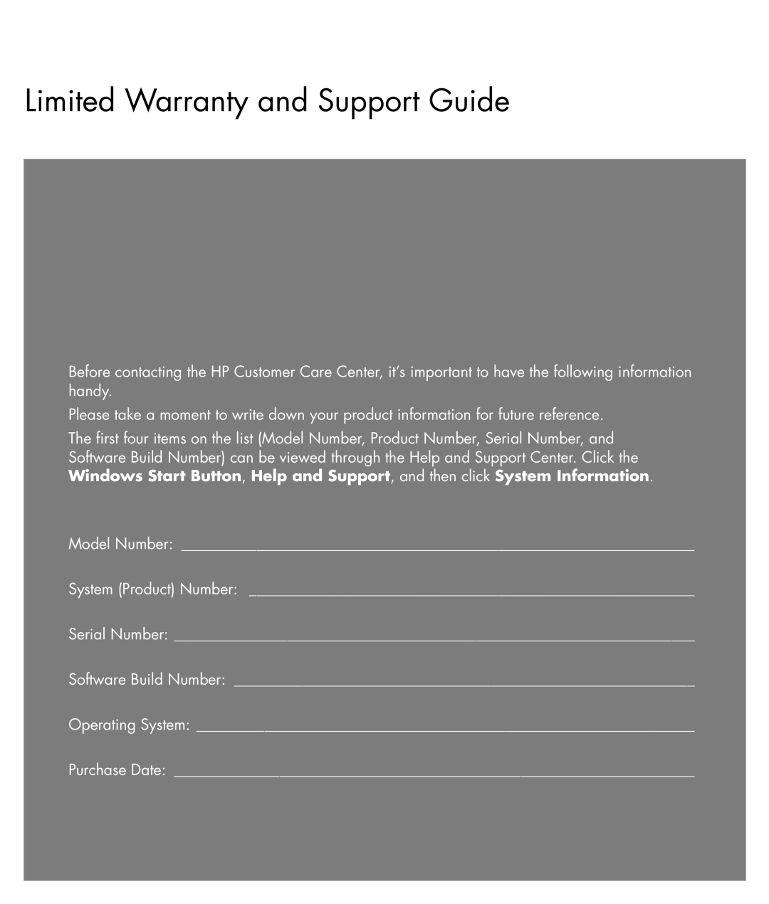 HP SR5448F, SR5450F, SR5433WM, SR5421F, SR5413WM, SR5350F, SR5410F, SR5402FH, SR5333WM manual Limited Warranty and Support Guide 