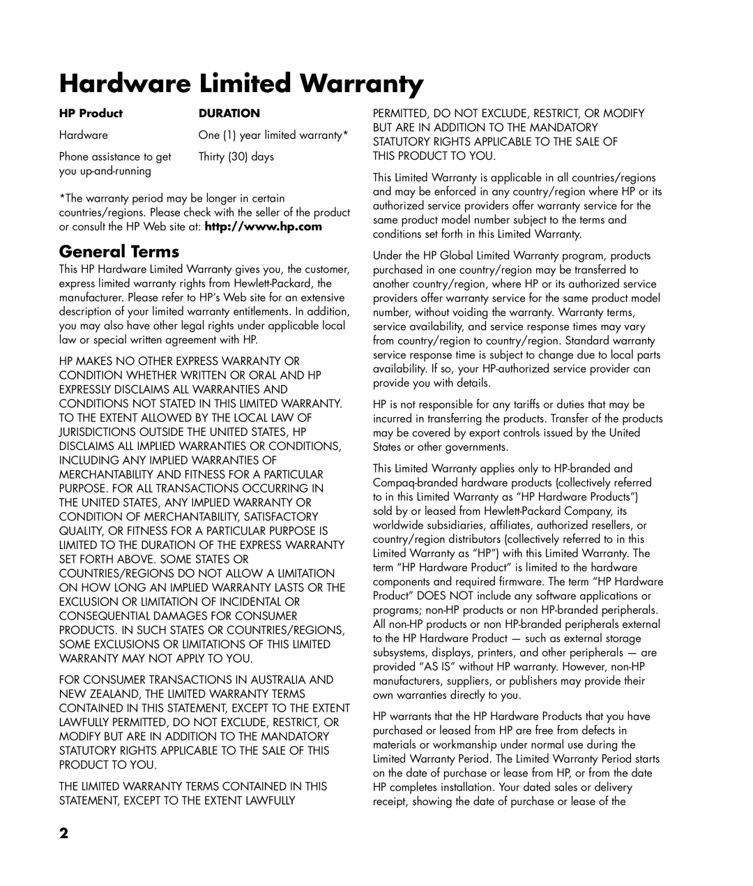 HP SR5213HK, SR5470AN, SR5218HK, SR5353HK, SR5355AP, SR5352AP, SR5351AP, SR5313HK, SR5275AP, SR5253HK General Terms, HP Product 