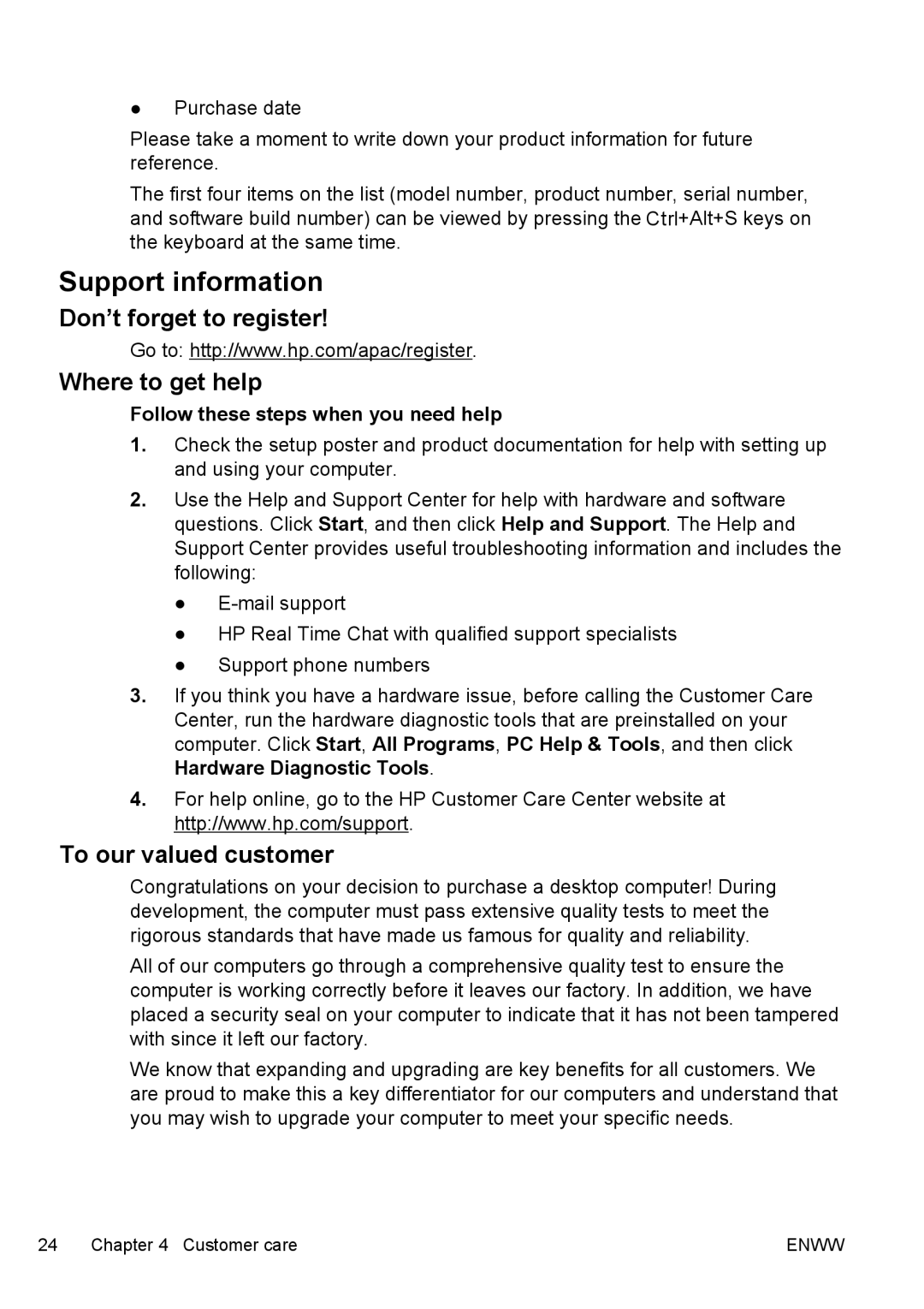 HP SR5001LS, SR5511CF, SR5512CF, SR5611CF, SR5612CF, SR5420IL Support information, Don’t forget to register Where to get help 