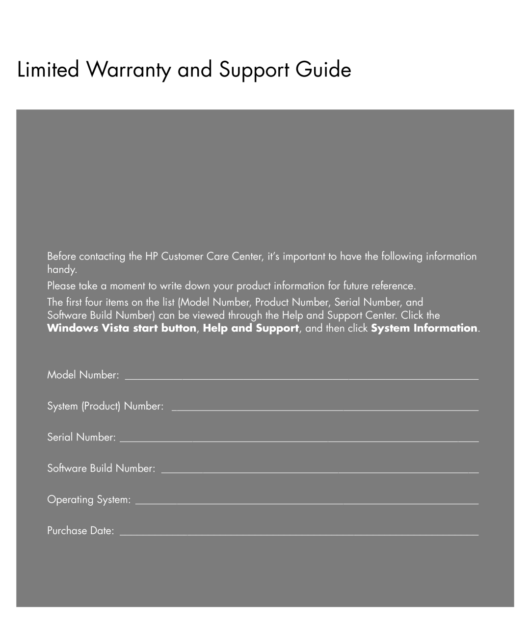 HP SR5518F, SR5548F, SR5501P, SR5507F, SR5510F, SR5502FH, SR5505F, SR5552F, SR5550F manual Limited Warranty and Support Guide 