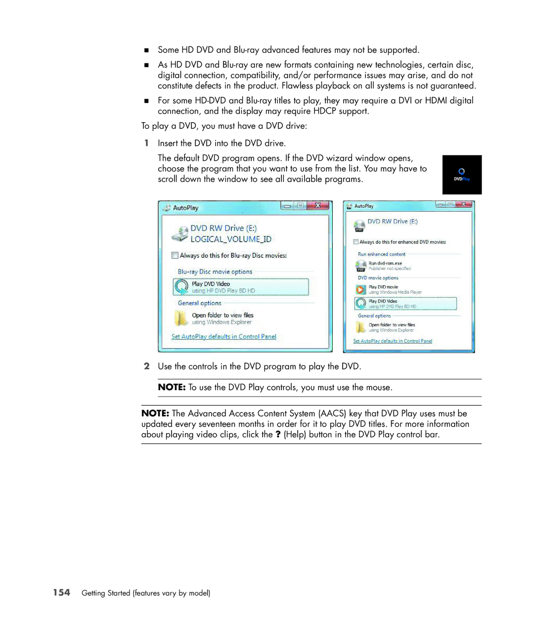 HP SR5550F, SR5548F, SR5518F, SR5518CF, SR5608F, SR5513CF, SR5507F, SR5510F, SR5470AN manual Getting Started features vary by model 