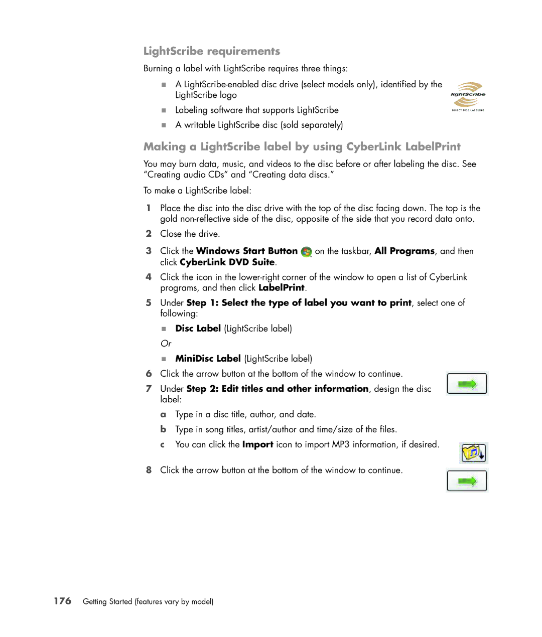 HP SR5510F, SR5548F, SR5518F, SR5518CF LightScribe requirements, Making a LightScribe label by using CyberLink LabelPrint 