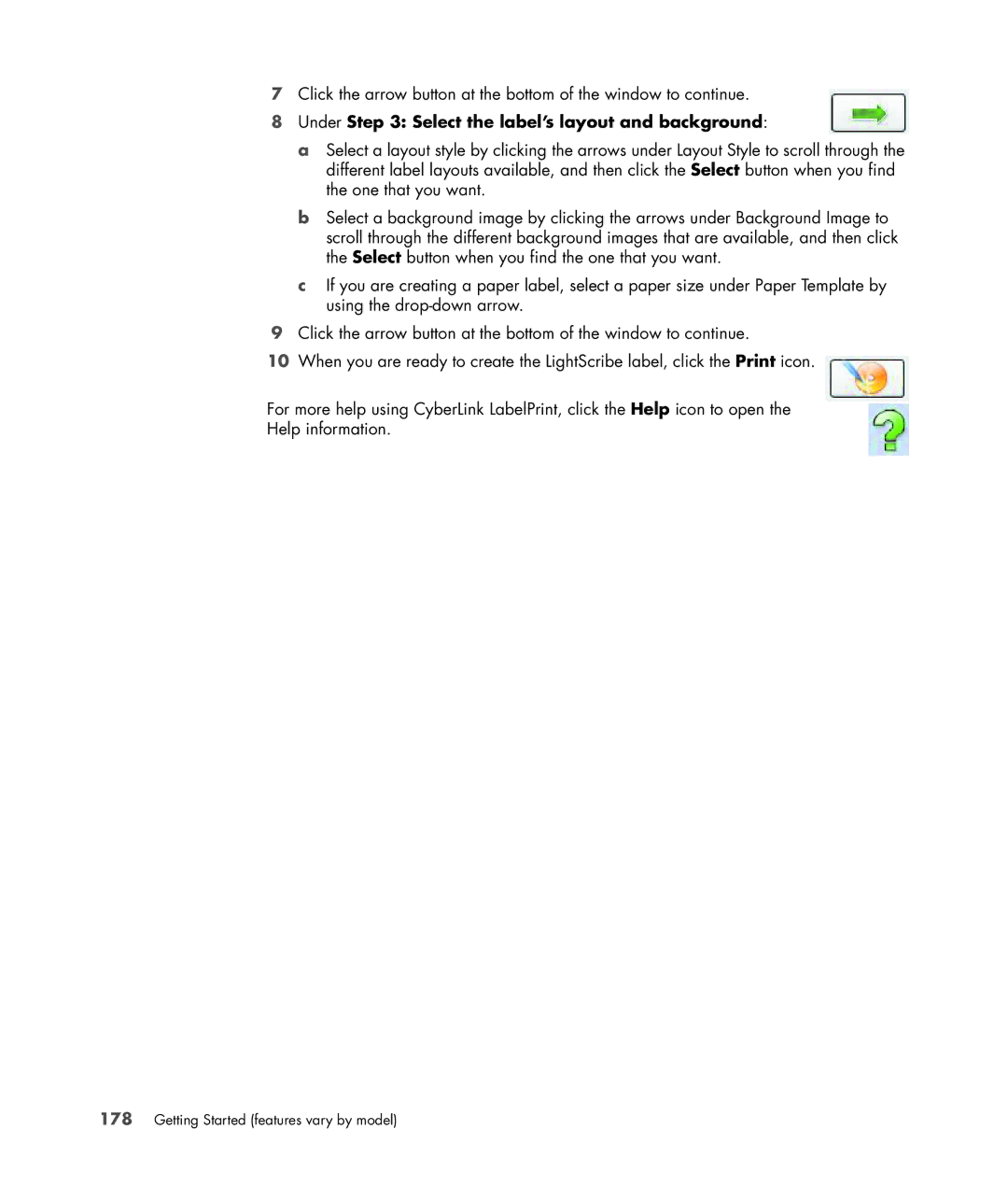 HP SR5505F, SR5548F, SR5518F, SR5518CF, SR5608F, SR5513CF, SR5507F, SR5510F manual Under Select the label’s layout and background 