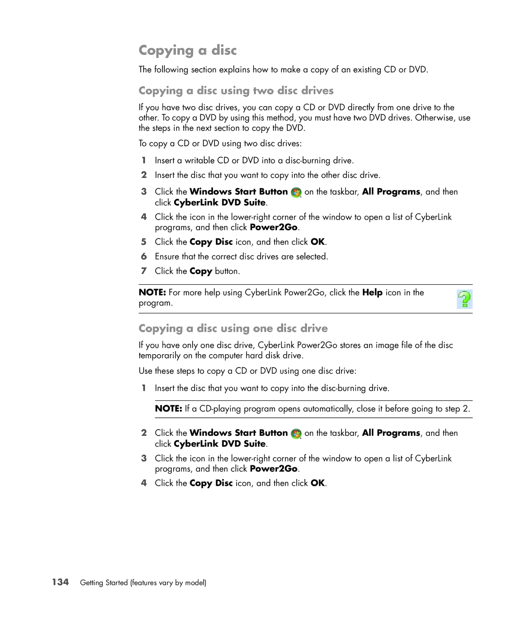 HP SR5702F, SR5556AP, SR5501P, SR5502FH manual Copying a disc using two disc drives, Copying a disc using one disc drive 