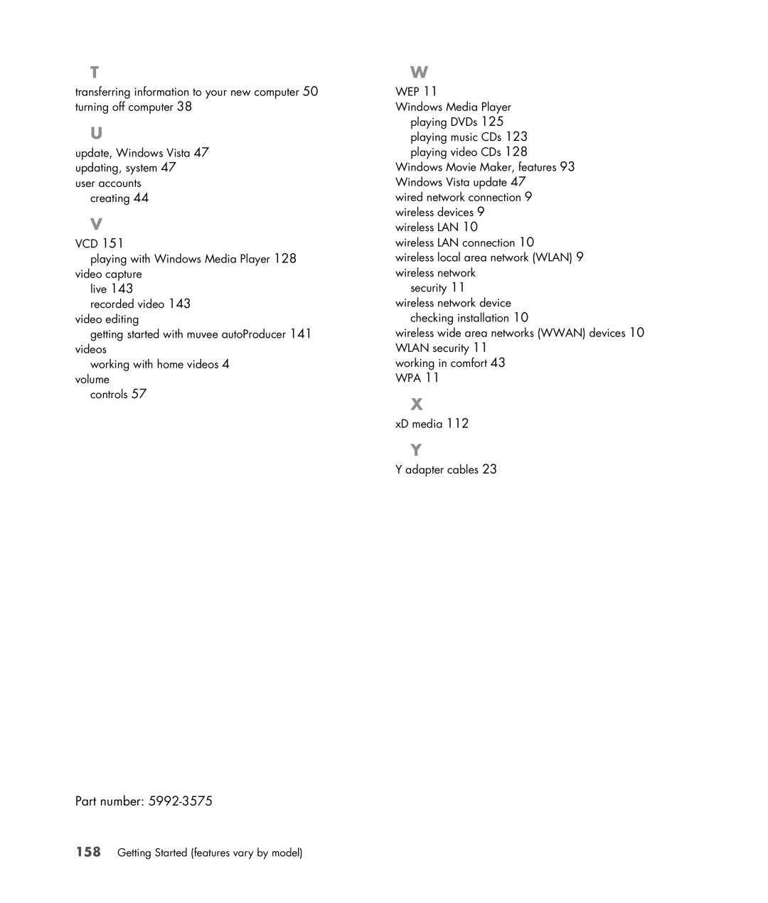 HP SR5402FH, SR5556AP, SR5501P, SR5502FH, SR5703WM, SR5611F, SR5602FH, SR5604F, SR5601P, SR5606F, SR5404F, SR5705F manual Part number 