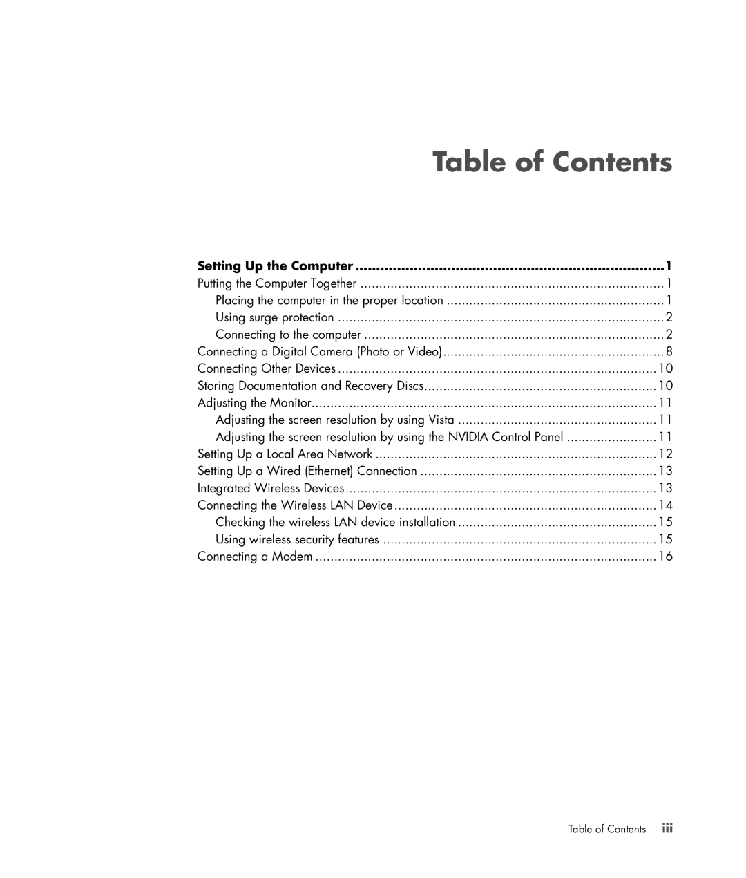 HP SR5448F, SR5558D, SR5470AN, SR5450F, SR5421F, SR5559D, SR5415CF, SR5413WM, SR5410F manual Table of Contents 