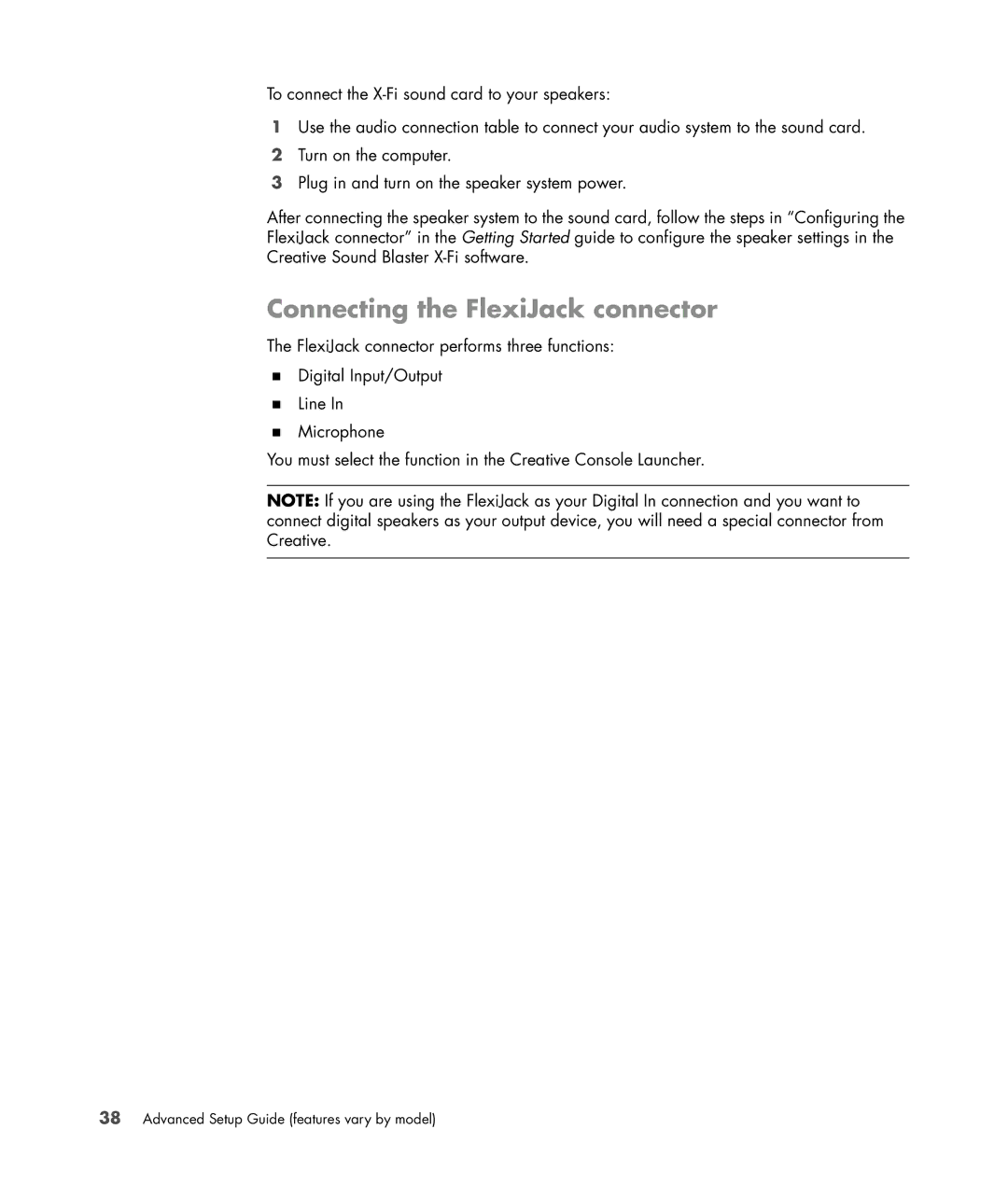 HP SR5410F, SR5558D, SR5470AN, SR5450F, SR5448F, SR5421F, SR5559D, SR5415CF, SR5413WM manual Connecting the FlexiJack connector 