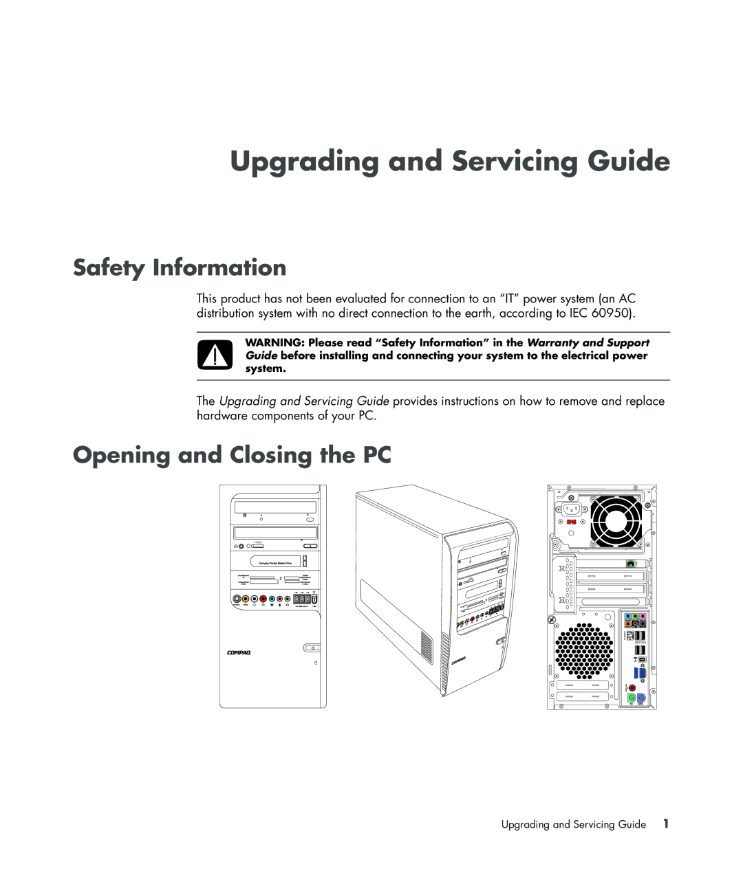 HP SR5513CF, SR5558D, SR5548F, SR5518F, SR5518CF, SR5608F, SR5501P, SR5507F manual Safety Information, Opening and Closing the PC 