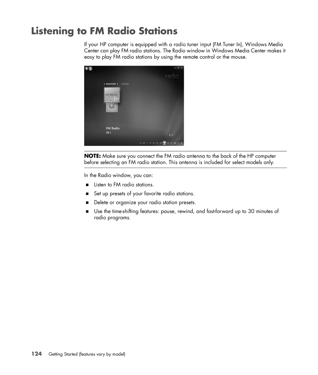 HP SR5559D, SR5558D, SR5618CF, SR5615CF, SR5613CF manual Listening to FM Radio Stations 