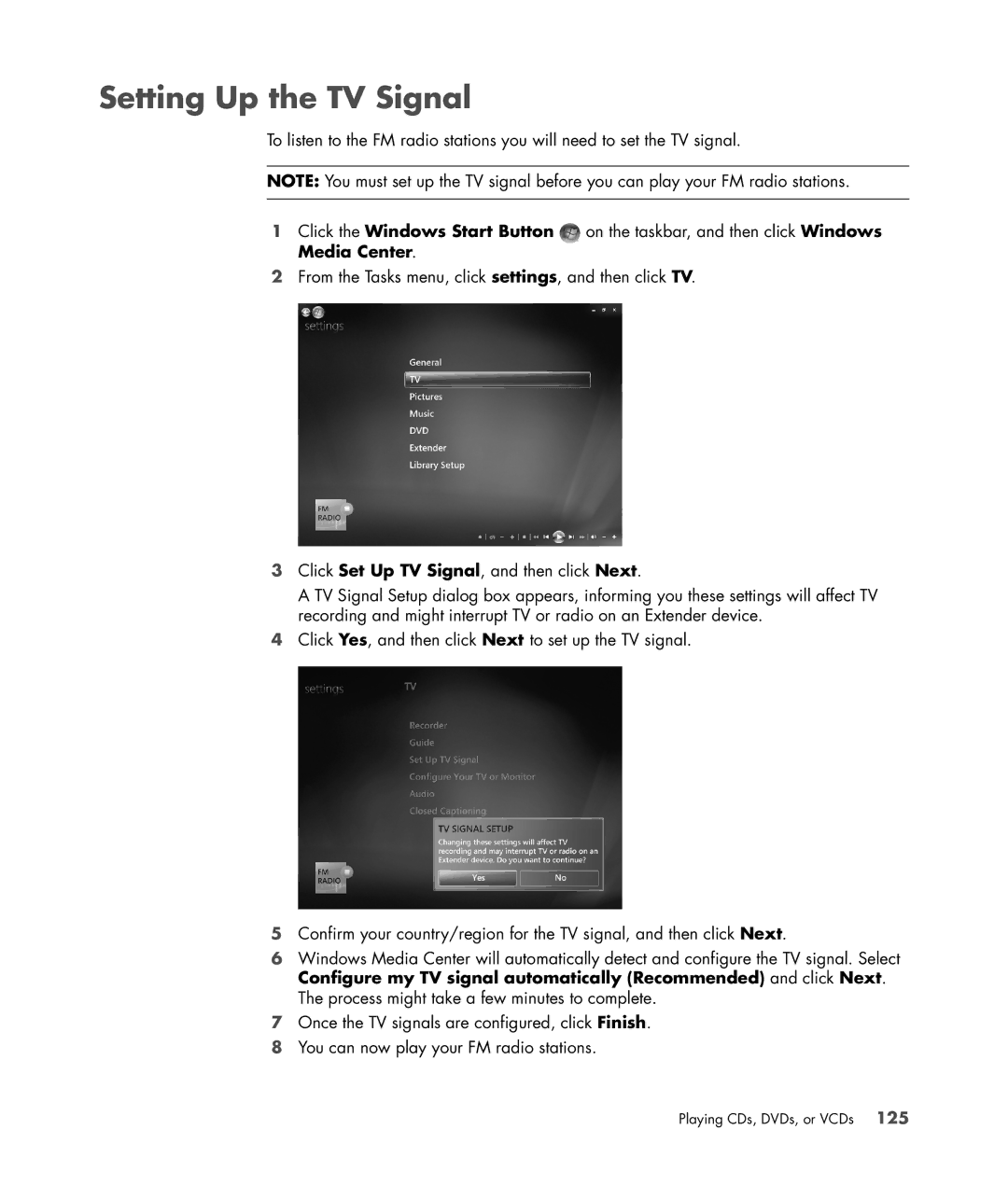 HP SR5558D, SR5618CF, SR5615CF, SR5613CF, SR5559D manual Setting Up the TV Signal 